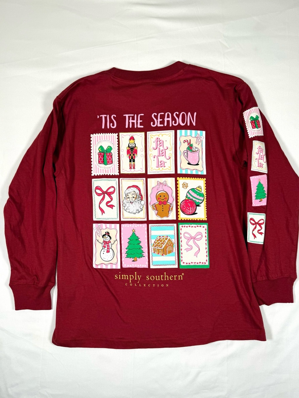 NWT SIMPLY SOUTHERN Girls Christmas Stamps Long Sleeve Graphic Tee YM Cute NEW